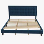 COZONY King Size Bed Frame with Upholstered Headboard, Wood Slat Support and Sturdy Metal Foundation for Bedroom