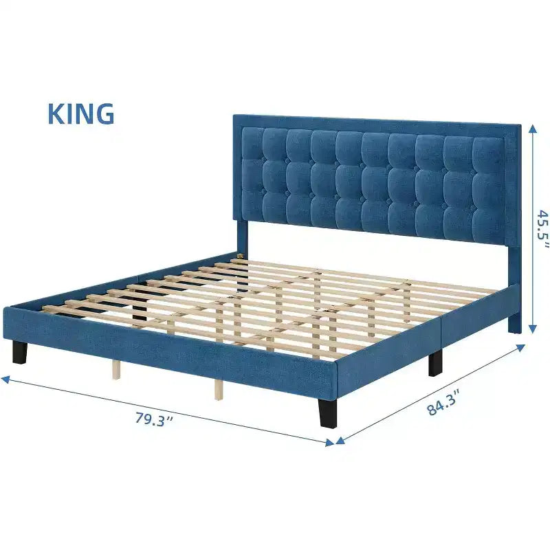 COZONY Letto King Size con Testiera Imbottita, Rete a Doghe in Legno e Robusta Struttura in Metallo per Camera da Letto