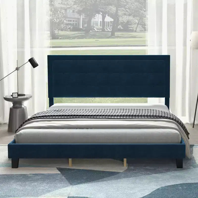 COZONY Letto King Size con Testiera Imbottita, Rete a Doghe in Legno e Robusta Struttura in Metallo per Camera da Letto