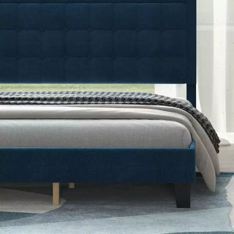 COZONY Letto King Size con Testiera Imbottita, Rete a Doghe in Legno e Robusta Struttura in Metallo per Camera da Letto
