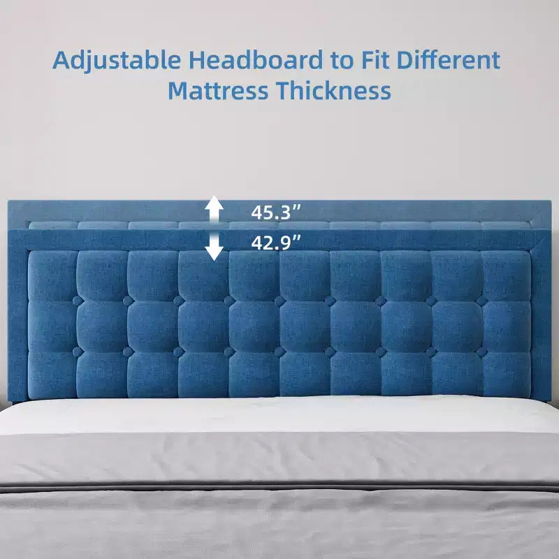 COZONY Letto King Size con Testiera Imbottita, Rete a Doghe in Legno e Robusta Struttura in Metallo per Camera da Letto