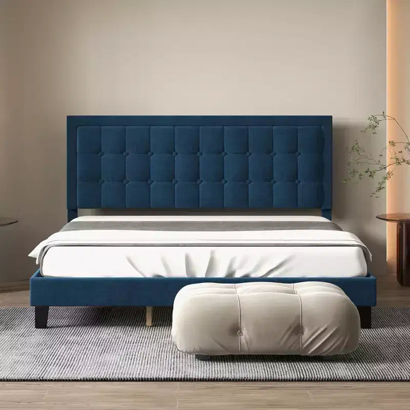 COZONY Letto King Size con Testiera Imbottita, Rete a Doghe in Legno e Robusta Struttura in Metallo per Camera da Letto