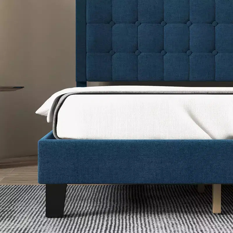 COZONY Letto King Size con Testiera Imbottita, Rete a Doghe in Legno e Robusta Struttura in Metallo per Camera da Letto