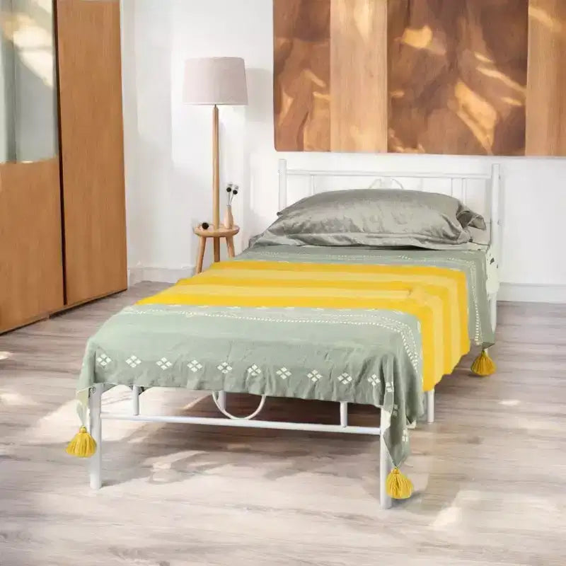 Struttura letto in metallo FurnitureR una piazza e mezza con testiera e pediera, contenitore sottostante, nessuna molla necessaria, facile montaggio, bianco