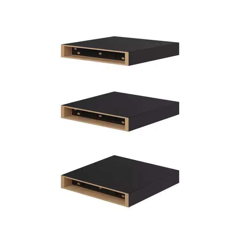 Mensole galleggianti FurnitureR, set da 3 per parete, mensole rustiche in legno da parete per bagno, camera da letto, soggiorno, cucina, nero