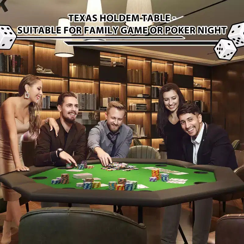 Tavolo da Poker Ottagonale con 8 Portabicchieri, Tavolo da Casinò per 8 Giocatori, Tavolo da Gioco Blackjack con Bordo Imbottito Resistente all'Acqua