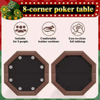 Tavolo da Poker Ottagonale con 8 Portabicchieri, Tavolo da Casinò per 8 Giocatori, Tavolo da Gioco Blackjack con Bordo Imbottito Resistente all'Acqua
