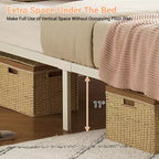 COZONY Letto a piattaforma in rattan con testiera illuminata, letto boho con supporto a doghe in acciaio e illuminazione ambientale