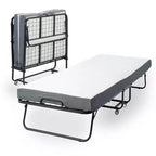 FurnitureR Folding Bed with 5-Inch Memory Foam Mattress  Portable Rollaway Guest Bed with Wheels, Foldable Metal Frame for Adults, Sturdy