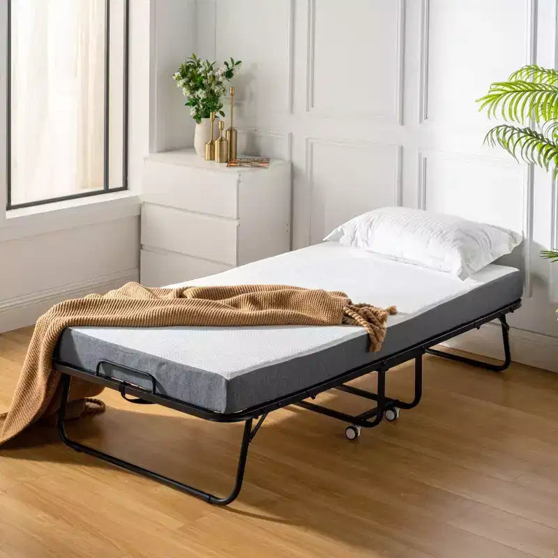 Letto pieghevole FurnitureR con materasso in memory foam da 5 pollici, letto pieghevole portatile per gli ospiti con ruote, struttura in metallo pieghevole per adulti, robusto