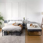 Letto pieghevole FurnitureR con materasso in memory foam da 5 pollici, letto pieghevole portatile per gli ospiti con ruote, struttura in metallo pieghevole per adulti, robusto