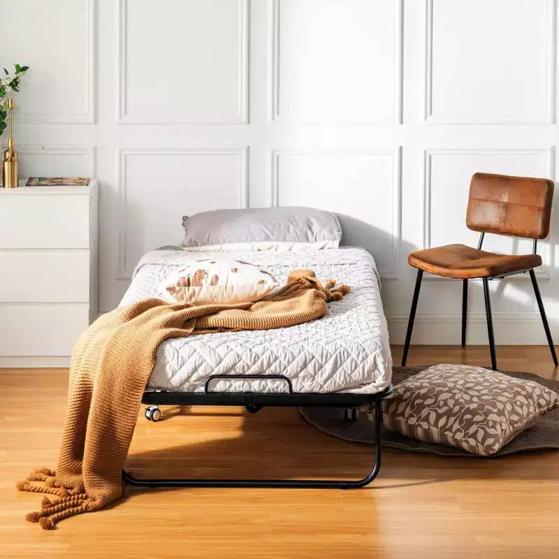 Letto pieghevole FurnitureR con materasso in memory foam da 5 pollici, letto pieghevole portatile per gli ospiti con ruote, struttura in metallo pieghevole per adulti, robusto