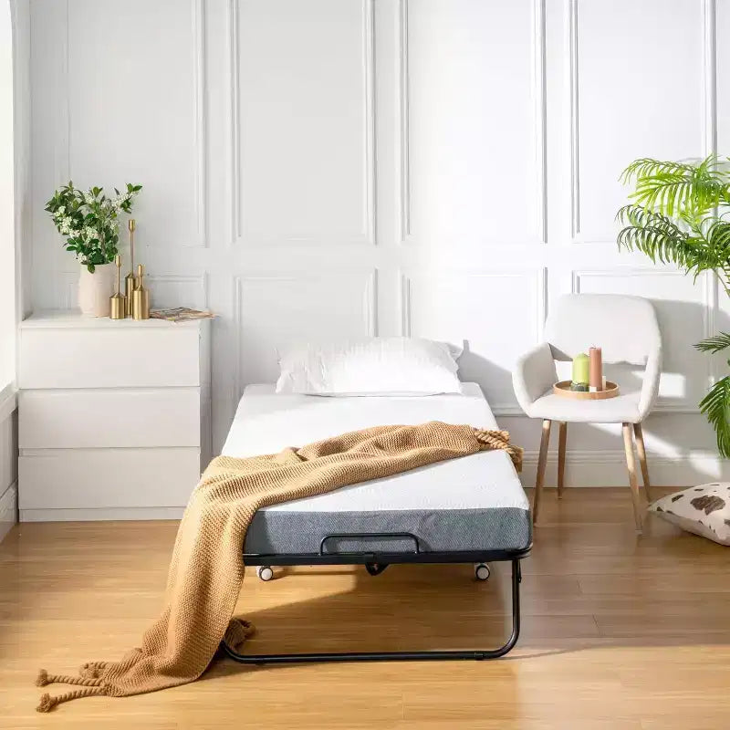 Lettino Pieghevole FurnitureR con Materasso in Memory Foam da 5 Pollici, Letto Pieghevole Stretto da 75x30 cm con Rotelle, Struttura Robusta in Metallo