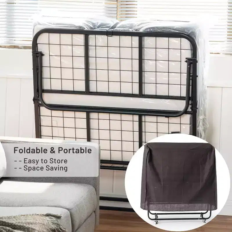 Lettino Pieghevole FurnitureR con Materasso in Memory Foam da 5 Pollici, Letto Pieghevole Stretto da 75x30 cm con Rotelle, Struttura Robusta in Metallo