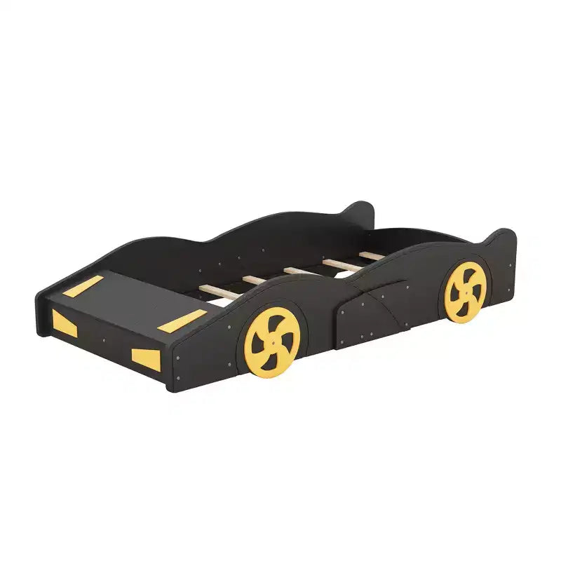Letto a piattaforma per bambini a forma di auto da corsa, struttura del letto a forma di auto in legno con contenitore e ruote per bambini e bambine