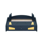Letto a piattaforma per bambini a forma di auto da corsa, struttura del letto a forma di auto in legno con contenitore e ruote per bambini e bambine