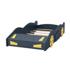 Letto a piattaforma per bambini a forma di auto da corsa, struttura del letto a forma di auto in legno con contenitore e ruote per bambini e bambine