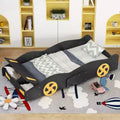 Race Car Bed Platform Bed for Kids, Wood Car-Shaped Kids Bed Frame with Storage and Wheels for Boys Girls