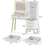 Toeletta Make Up Scanalata con Specchio Illuminato, Tavolo da Trucco con 5 Cassetti, Toeletta con Specchio e Luci, Luminosità Regolabile