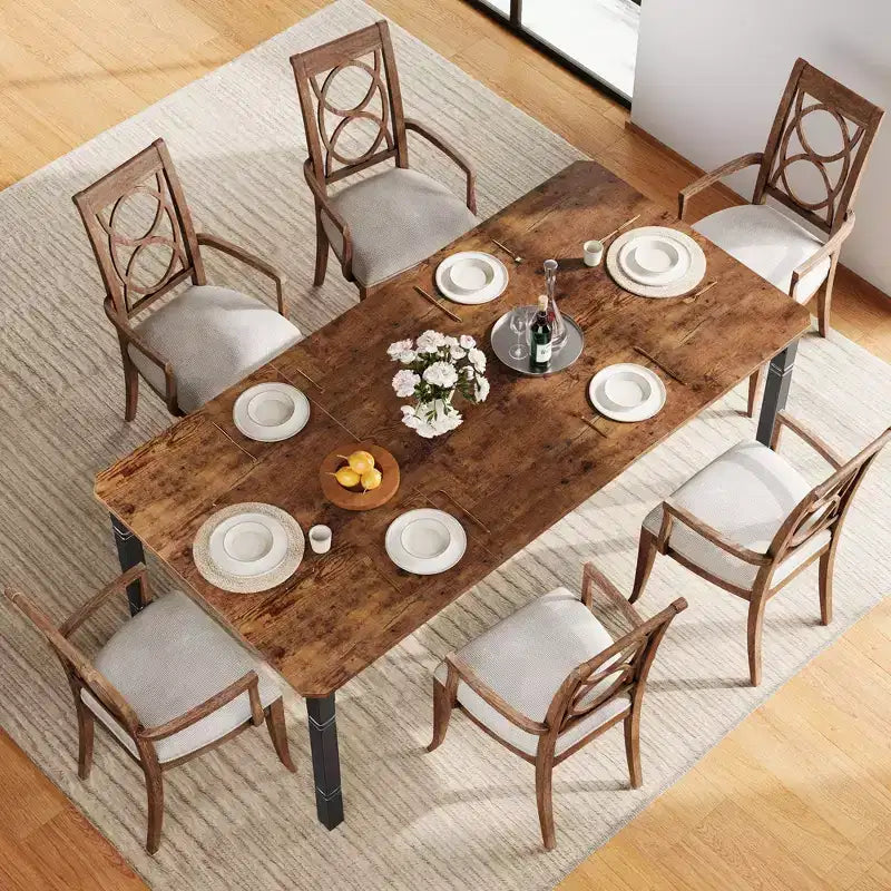 79 Grande tavolo da pranzo industriale per 6-8 persone, tavolo da cucina rettangolare in legno, tavolo da pranzo moderno in stile rustico, tavolo da pranzo da cucina