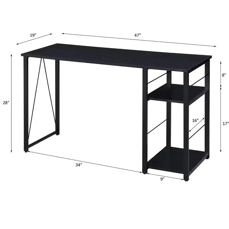Scrivania da ufficio Okak 47IN dal design minimalista con 2 ripiani, scrivania con struttura in metallo rinforzato, scrivania per computer per camera da letto, soggiorno, studio
