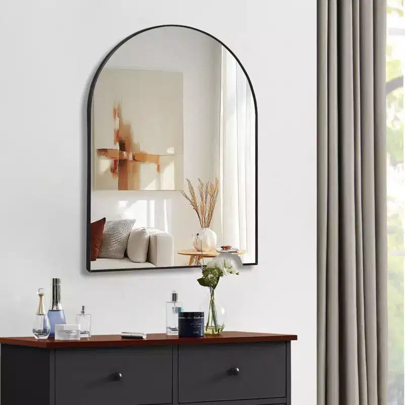 Specchio da bagno ad arco Okak 30X40 pollici con cornice in alluminio, specchio da parete ad alta riflessione, specchio ad arco per bagno, cabina armadio