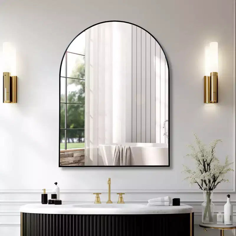 Okak 30X40IN Arched Bathroom Mirror with Aluminum Frame, Wall Mirror with High Reflection, Arched Mirror for Bathroom, Dress Room