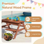 Tavolo da picnic e panchina da esterno rettangolari in legno per bambini con ombrellone e contenitori gioco Karl Home