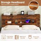 Costway Struttura Letto Matrimoniale con Luci LED, Testiera Contenitore, Prese di Corrente e Robusto Supporto in Metallo