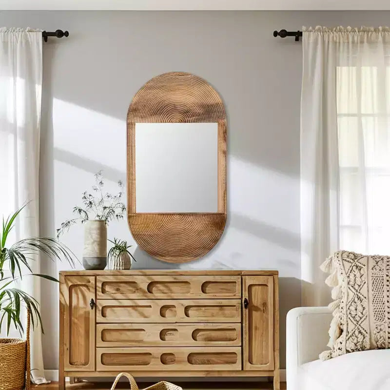 Specchio da parete in legno boho - Cornice marrone lavorata a mano - Accento decorativo rustico per la casa, l'ufficio, la camera da letto e il soggiorno - 1 marrone