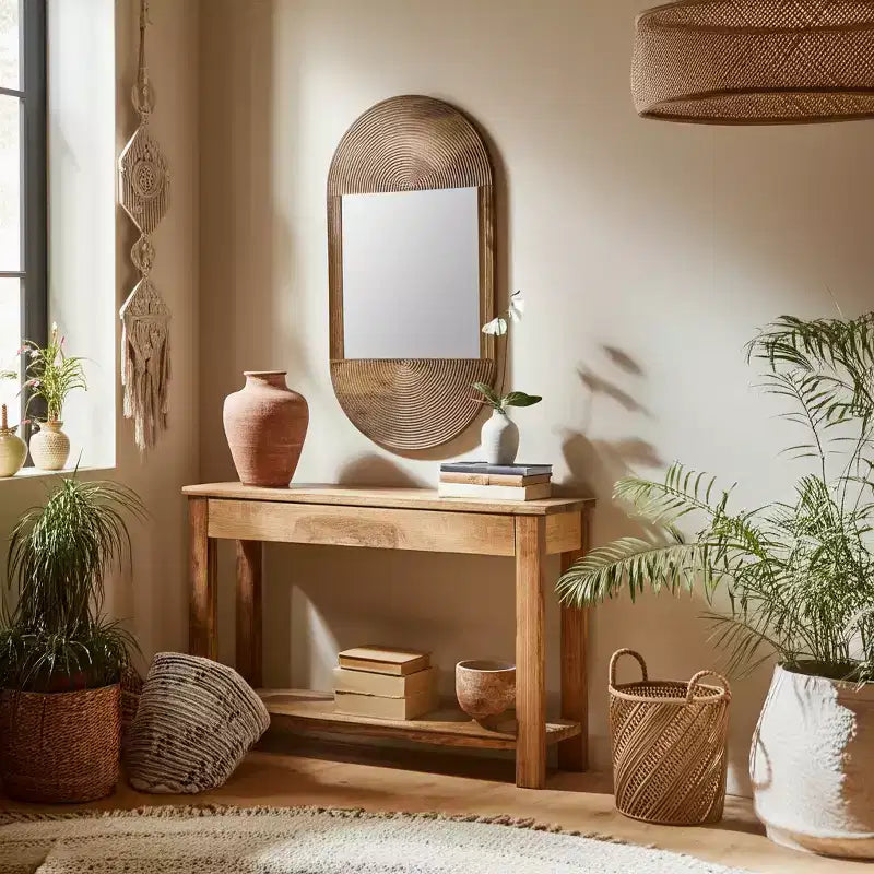 Specchio da parete in legno boho - Cornice marrone lavorata a mano - Accento decorativo rustico per la casa, l'ufficio, la camera da letto e il soggiorno - 1 marrone
