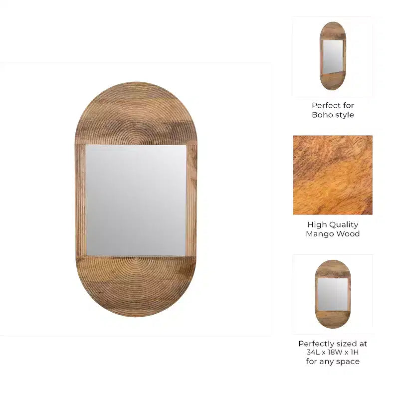 Specchio da parete in legno boho - Cornice marrone lavorata a mano - Accento decorativo rustico per la casa, l'ufficio, la camera da letto e il soggiorno - 1 marrone