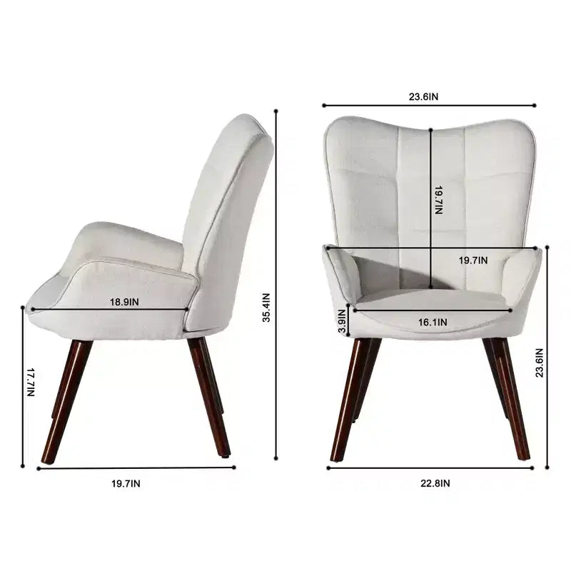 Poltrona a orecchioni imbottita FurnitureR per camera da letto/salotto, poltrone relax ergonomiche con schienale alto, sedia da soggiorno rivestita in tessuto beige/noce