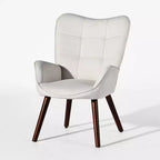 Poltrona a orecchioni imbottita FurnitureR per camera da letto/salotto, poltrone relax ergonomiche con schienale alto, sedia da soggiorno rivestita in tessuto beige/noce