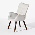Poltrona a orecchioni imbottita FurnitureR per camera da letto/salotto, poltrone relax ergonomiche con schienale alto, sedia da soggiorno rivestita in tessuto beige/noce