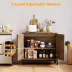 Credenza buffet in rattan, mobile da cucina con ante in rattan e ripiani regolabili, credenza da soggiorno o sala da pranzo in stile bohémien per liquori o caffè