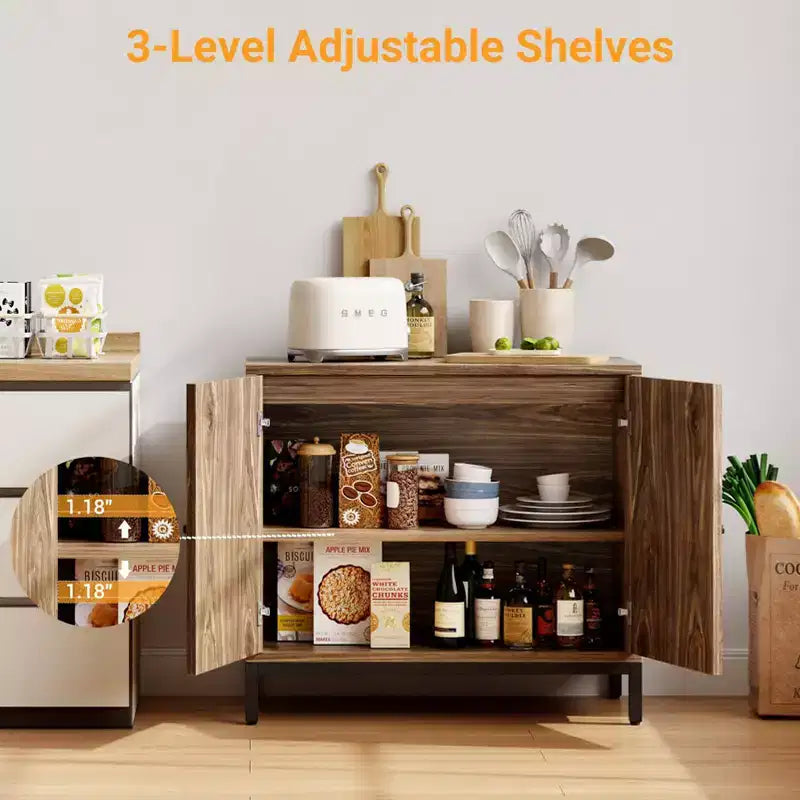 Credenza buffet in rattan, mobile da cucina con ante in rattan e ripiani regolabili, credenza da soggiorno o sala da pranzo in stile bohémien per liquori o caffè