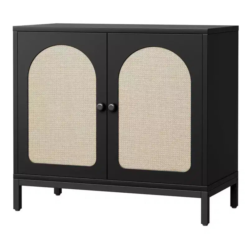 Credenza buffet in rattan, mobile da cucina con ante in rattan e ripiani regolabili, credenza da soggiorno o sala da pranzo in stile bohémien per liquori o caffè