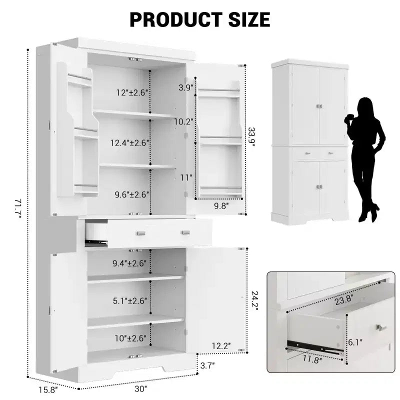 Mobile Dispensa da 72" in Stile Rustico con Ripiani Regolabili, 6 Scomparti portaoggetti nelle Ante, 2 Armadietti e 1 Cassetto, Armadio Alto da Cucina per Sala da Pranzo