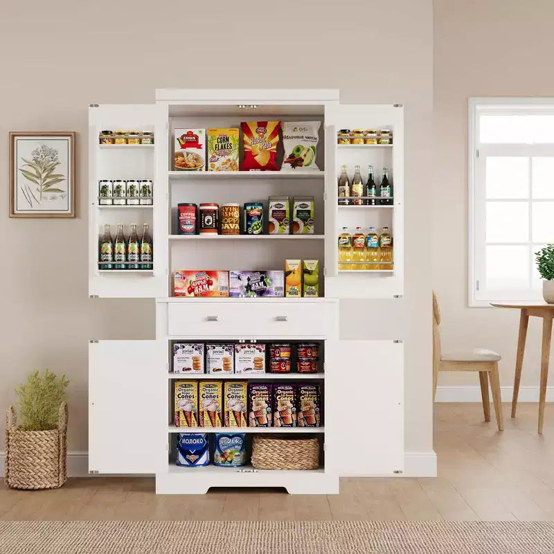 Mobile Dispensa da 72" in Stile Rustico con Ripiani Regolabili, 6 Scomparti portaoggetti nelle Ante, 2 Armadietti e 1 Cassetto, Armadio Alto da Cucina per Sala da Pranzo