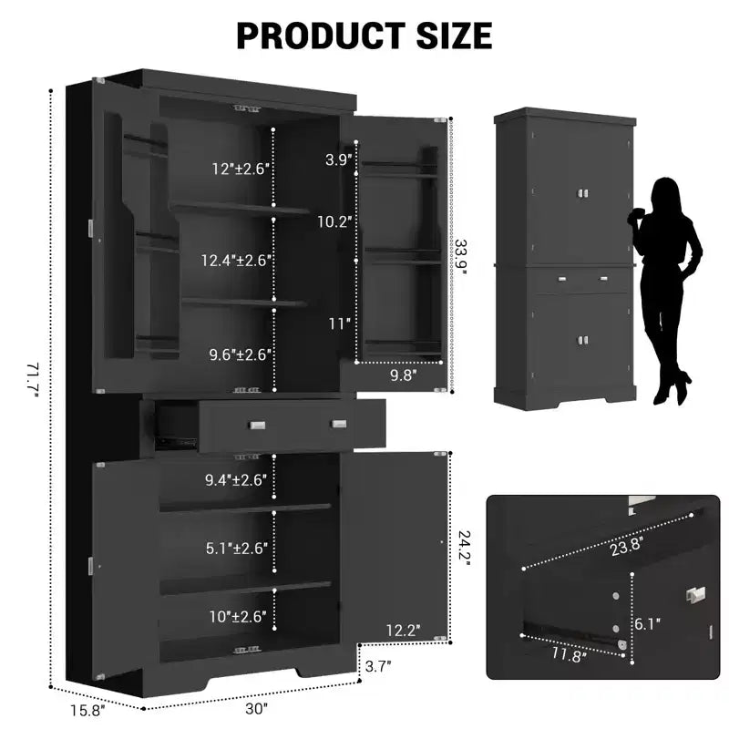 Mobile Dispensa da 72" in Stile Rustico con Ripiani Regolabili, 6 Scomparti portaoggetti nelle Ante, 2 Armadietti e 1 Cassetto, Armadio Alto da Cucina per Sala da Pranzo