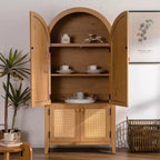 GDFStudio Akira, Mobile Dispensa Moderno ad Arco in Legno con Ante in Rattan