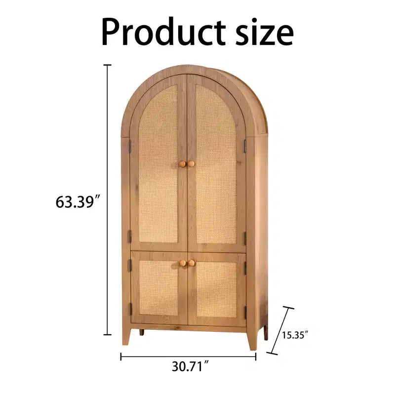 GDFStudio Akira, Mobile Dispensa Moderno ad Arco in Legno con Ante in Rattan
