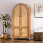 GDFStudio Akira, Mobile Dispensa Moderno ad Arco in Legno con Ante in Rattan