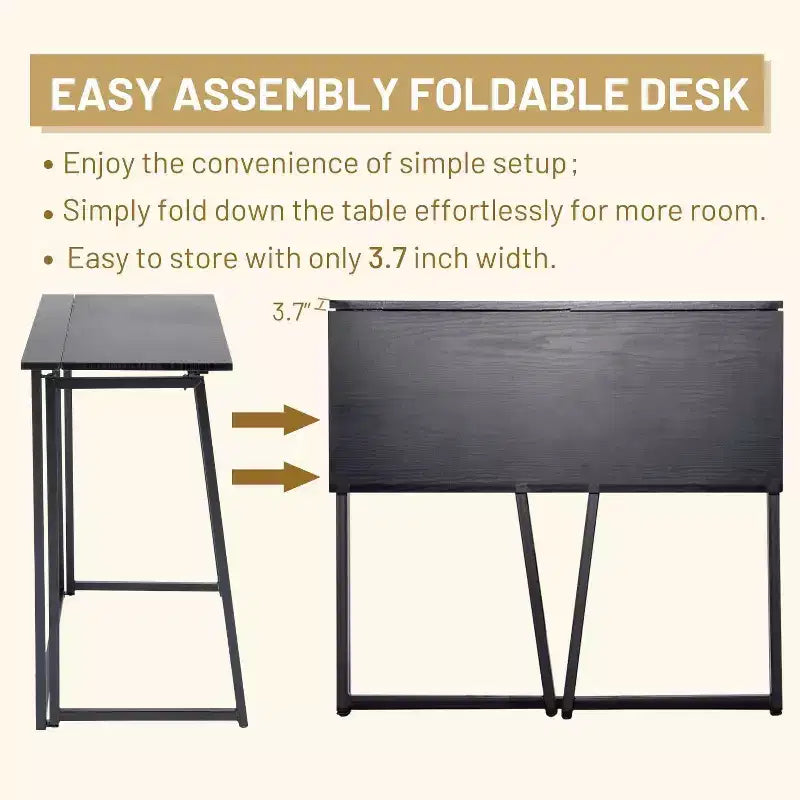 Scrivania pieghevole FurnitureR per ufficio domestico, tavolo pieghevole da 80 cm, scrivania salvaspazio per computer e studio, postazione di lavoro compatta per piccoli spazi, nero