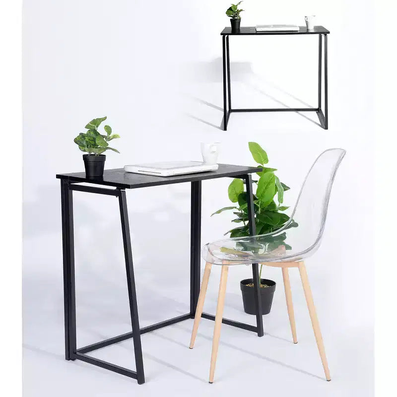 Scrivania pieghevole FurnitureR per ufficio domestico, tavolo pieghevole da 80 cm, scrivania salvaspazio per computer e studio, postazione di lavoro compatta per piccoli spazi, nero