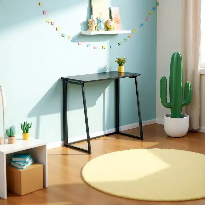 Scrivania pieghevole FurnitureR per ufficio domestico, tavolo pieghevole da 80 cm, scrivania salvaspazio per computer e studio, postazione di lavoro compatta per piccoli spazi, nero