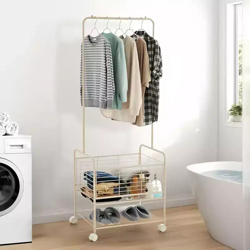 GustoWave Carrello portabiancheria 3 in 1 con stendibiancheria, Cesto portabiancheria in metallo con ruote, Oro