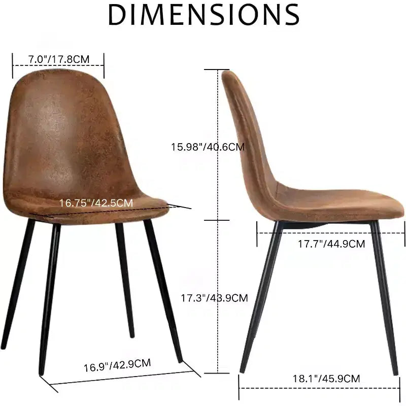 FurnitureR Sedie da pranzo set di 6 con gambe in metallo, in tessuto scamosciato, comode, a schienale medio, senza braccioli, per cucina, ristorante, soggiorno, marroni