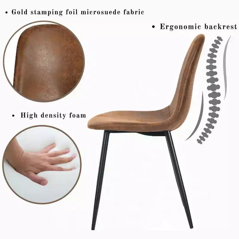 FurnitureR Sedie da pranzo set di 6 con gambe in metallo, in tessuto scamosciato, comode, a schienale medio, senza braccioli, per cucina, ristorante, soggiorno, marroni